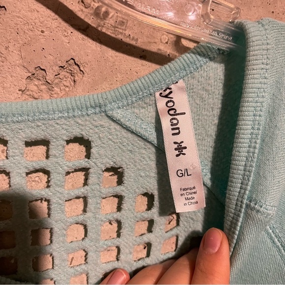 Kyodan Women's Sweater Size Large Blue Long Sleeve Pullover Open Mesh Back - Picture 4 of 8